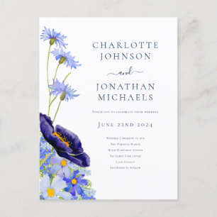Elegant Summer Floral Blue Invitation Postcard