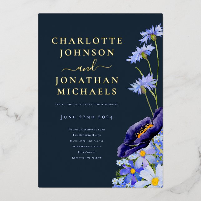 Elegant Summer Floral Navy Blue and Gold (Front)