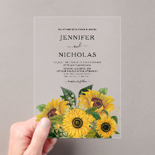 Elegant Summer Floral Sunflowers Wedding   Acrylic Invitations