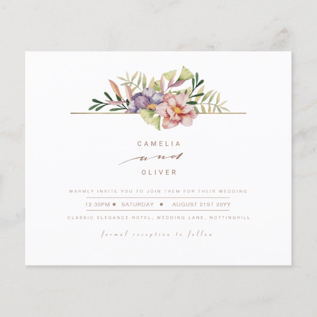 Elegant Summer Floral Wedding Invite QR Code RSVP (Front)