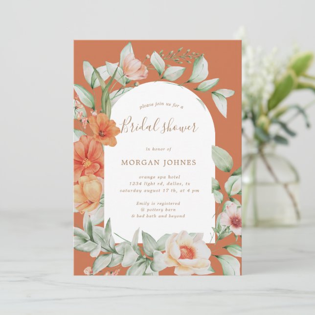 Elegant Summer Garden Floral Bridal Shower Invite (Standing Front)