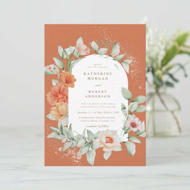 elegant summer garden floral wedding invitation (Standing Front)