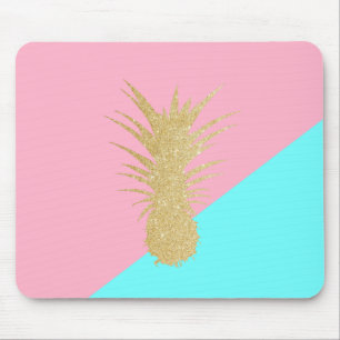 elegant summer gold glitter pineapple pink mint mouse pad