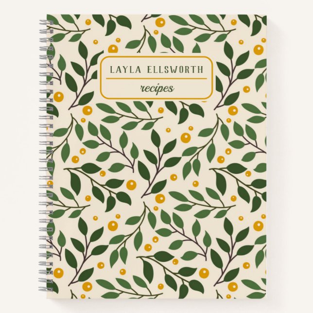 Elegant Summer Greenery Personalized Recipe Notebook (Front)