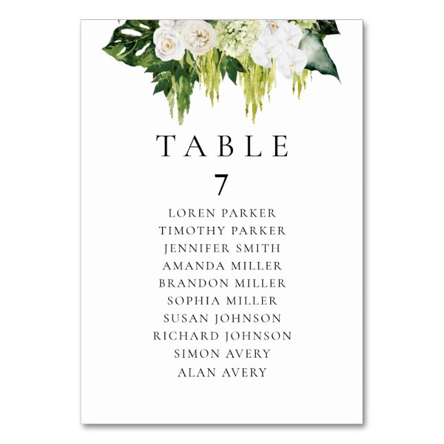 Elegant Summer Greenery Wedding Seating Chart Table Number (Front)