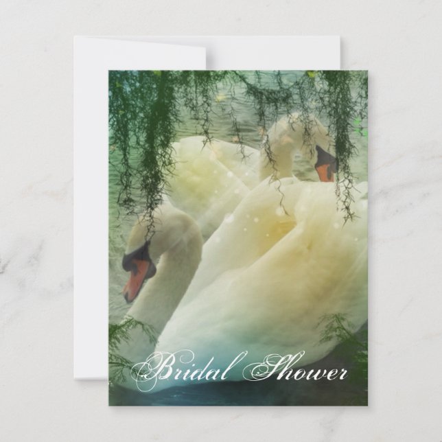elegant summer lake white swan wedding invitation (Front)