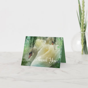 elegant summer lake white swan wedding thank you card