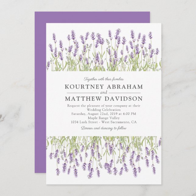 Elegant Summer Lavender Floral Lilac Wedding Invitation (Front/Back)