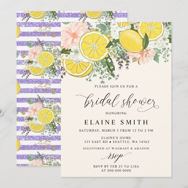 Elegant Summer Lemon Lime Citrus Bridal Shower  Invitation (Front/Back)