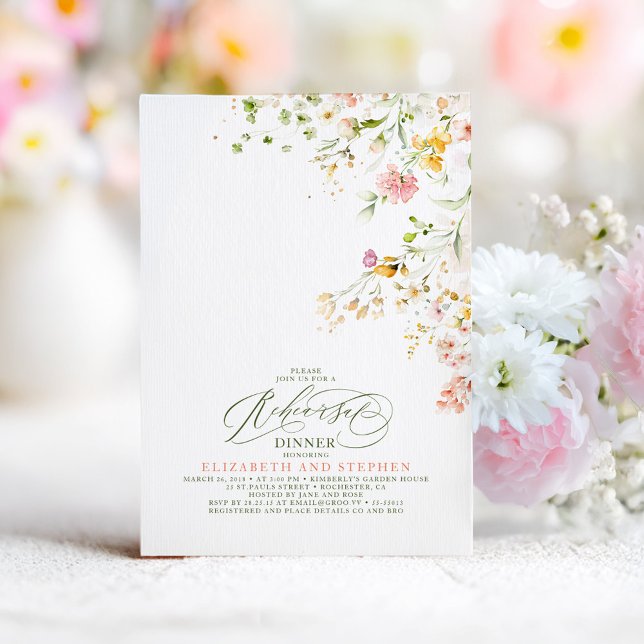 Elegant Summer Meadow Wildflowers Rehearsal Dinner Invitation (Wildflower Rehearsal Dinner Invitation)