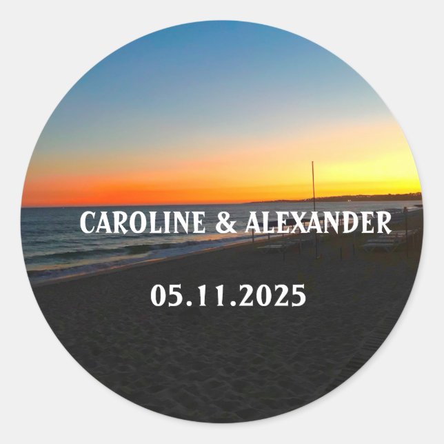 Elegant Summer Ocean Sunset Tropical Beach Hawaii Classic Round Sticker (Front)
