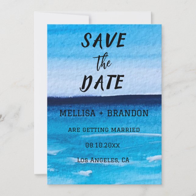 Elegant Summer Ocean Waves Beach Invitation (Front)