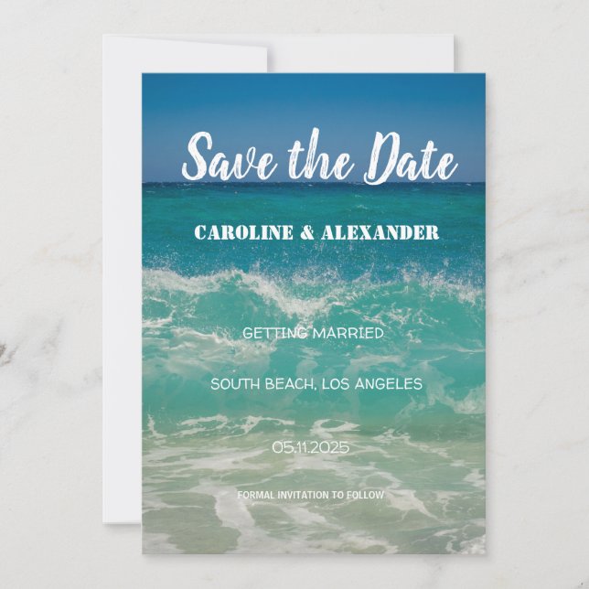 Elegant Summer Ocean Waves Beach Tropical Wedding  Save The Date (Front)