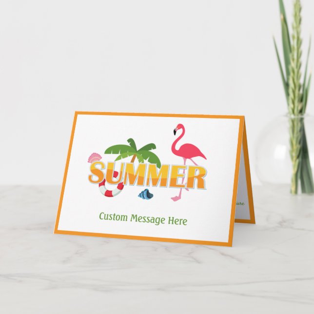 Elegant Summer Pink Flamingo Palm Tree Greeting Card (Front)