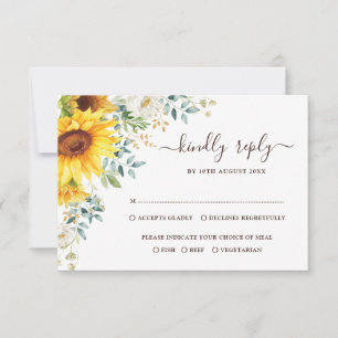Elegant Summer Sunflowers Greenery Wedding RSVP Card