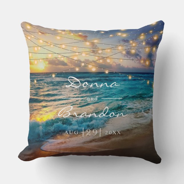 Elegant Summer Sunset Beach Wedding Memory Throw Pillow (Front)