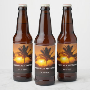 Elegant Summer Sunset Tropical Beach Hawaii Beer Bottle Label