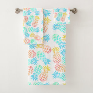 elegant summer tropical colourful pineapple bath towel set