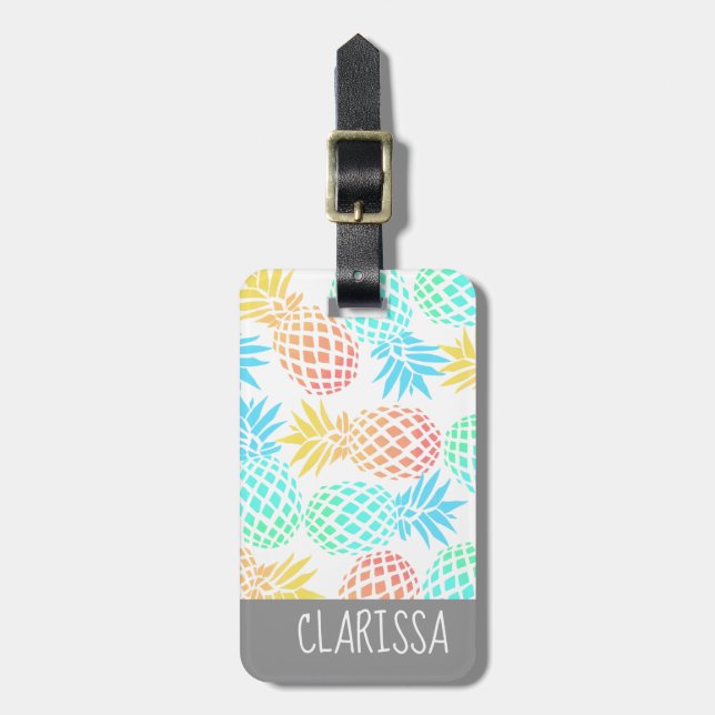 elegant summer tropical colourful pineapple luggage tag (Front Vertical)