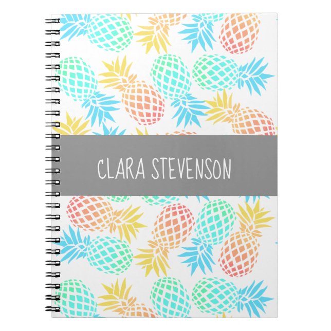 elegant summer tropical colourful pineapple notebook (Front)