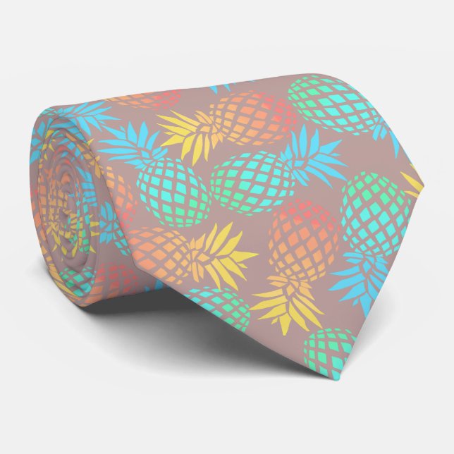 elegant summer tropical colourful pineapple patter tie (Rolled)
