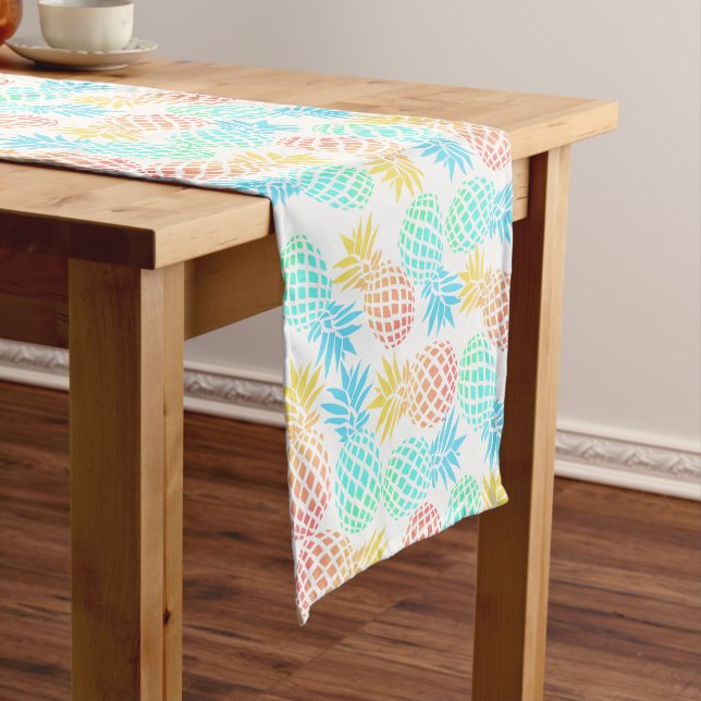 elegant summer tropical colourful pineapple short table runner (In Situ)