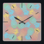 elegant summer tropical colourful pineapple square wall clock<br><div class="desc">Pretty pineapple pattern.</div>