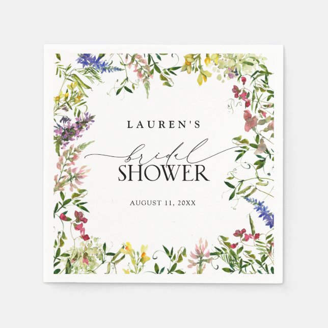 Elegant Summer Wildflower Watercolor Bridal Shower Napkin (Front)