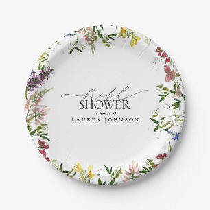 Elegant Summer Wildflower Watercolor Bridal Shower Paper Plate
