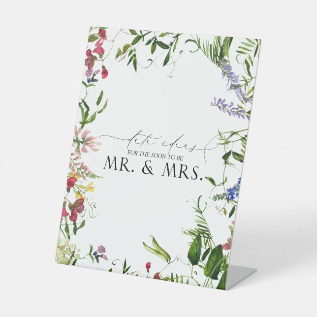 Elegant Summer Wildflower Watercolor Date Ideas Pedestal Sign (Front)