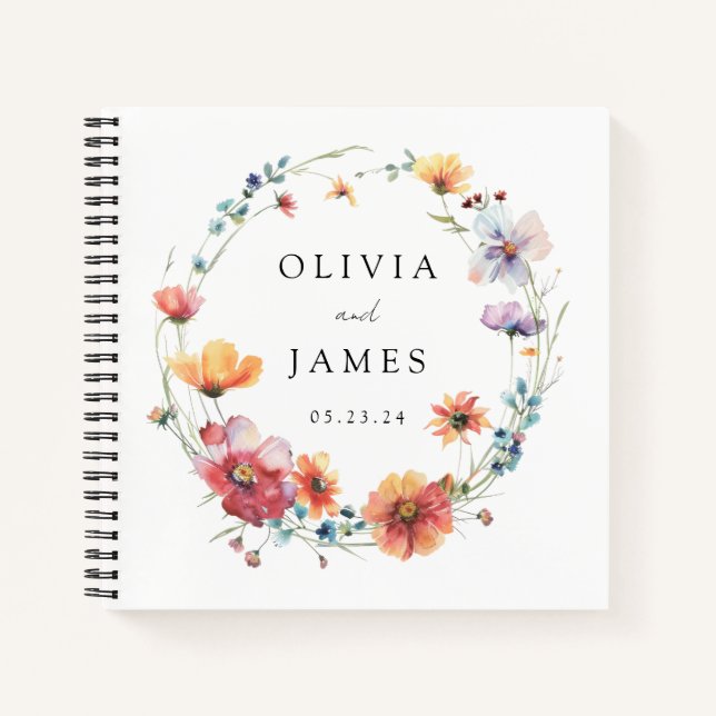 Elegant Summer Wildflower Wedding Guest Book (Front)