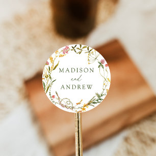 Elegant Summer Wildflower Wreath Wedding Classic Round Sticker