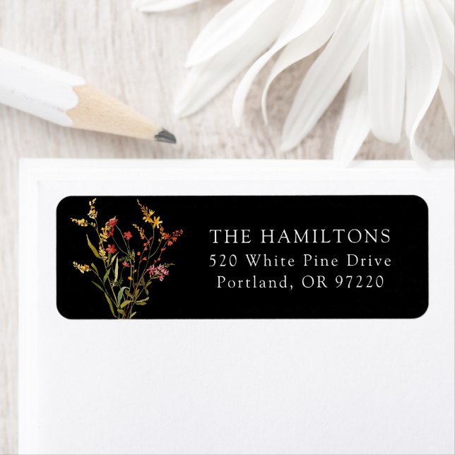 Elegant Summer Wildflowers Black Return Address (Insitu)