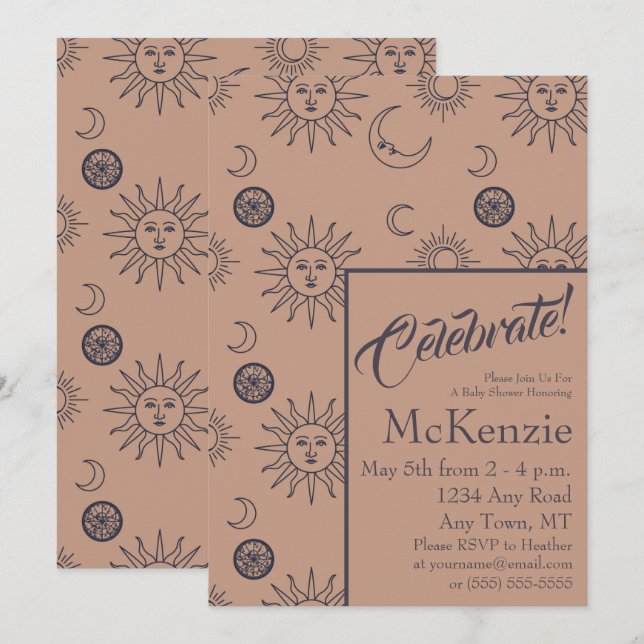 Elegant Sun and Moon Celestial Baby Shower Invitation (Front/Back)