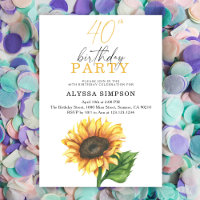 Elegant Sunflower 40th Birthday Invitation