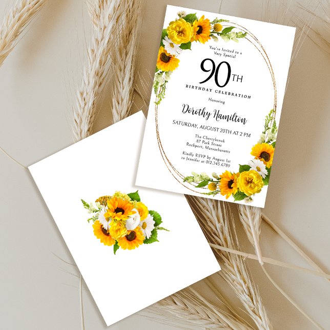 Elegant Sunflower 90th Birthday Party Invitation (Creator Uploaded)