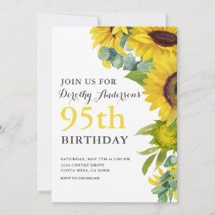 Elegant Sunflower 95th BIrthday Party Invitation