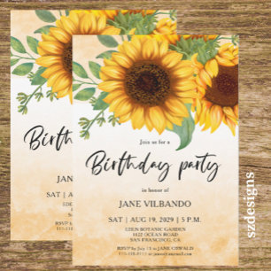 Elegant Sunflower Birthday Party Invitation
