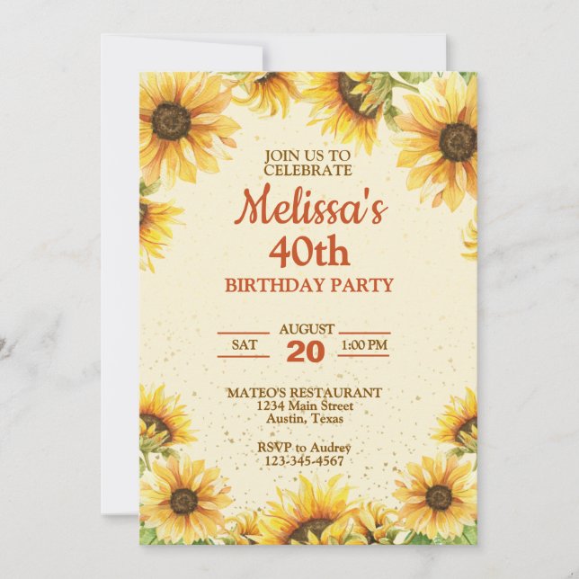 Elegant Sunflower Birthday Party Invitation (Front)