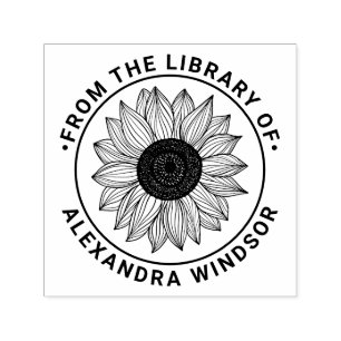 Elegant Sunflower Bloom Library Book Name Self-inking Stamp