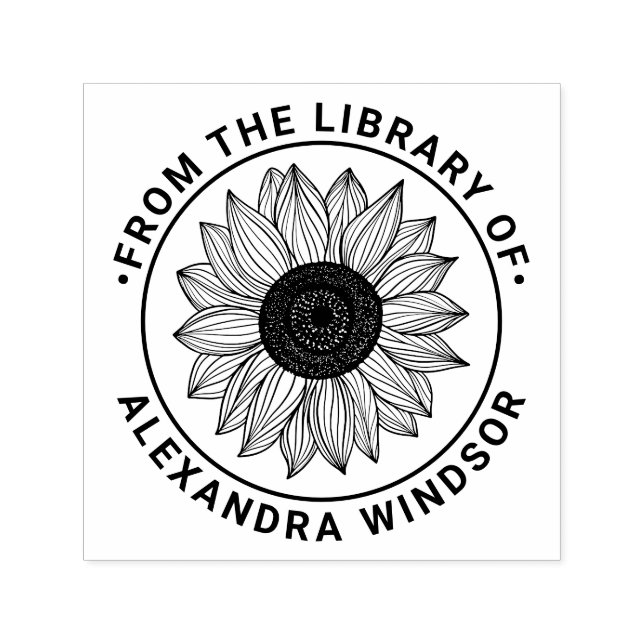 Elegant Sunflower Bloom Library Book Name Self-inking Stamp (Design)