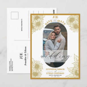 Elegant Sunflower Botanical Photo Save The Date Postcard
