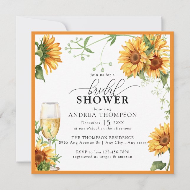 Elegant Sunflower Bridal Shower Invitation (Front)
