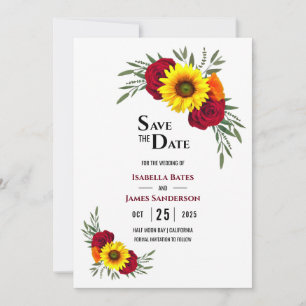 Elegant Sunflower Burgundy Rose Wedding Save The D Save The Date