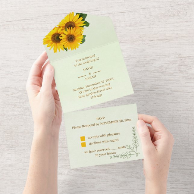 Elegant Sunflower Customized Wedding All In One Invitation (Tearaway)