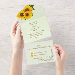 Elegant Sunflower Customized Wedding All In One Invitation
