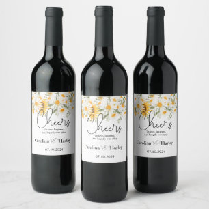 Elegant Sunflower Daisy Wedding Wine Label