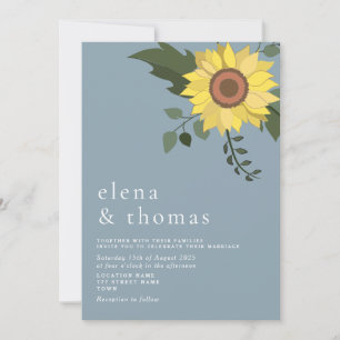 Elegant Sunflower Dusty Blue Wedding Invitation