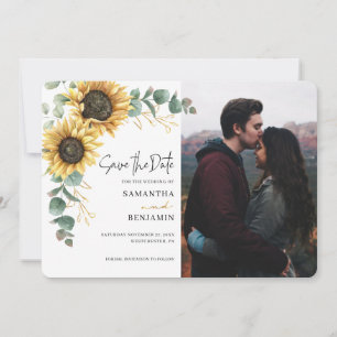 Elegant Sunflower Eucalyptus 1 Photo Wedding Save The Date