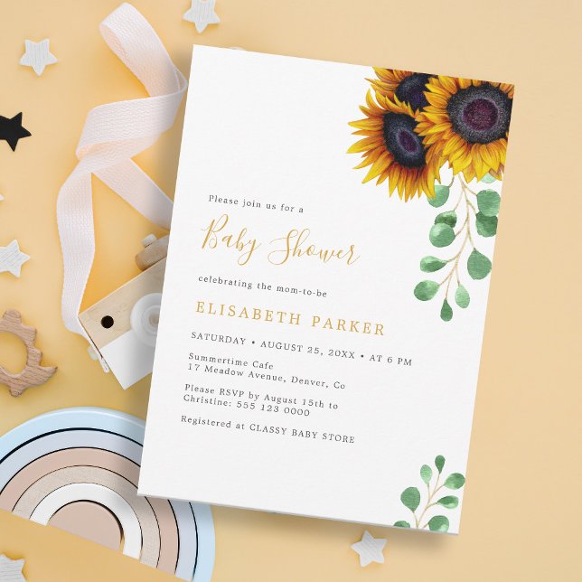 Elegant sunflower eucalyptus baby shower invitation (Creator Uploaded)